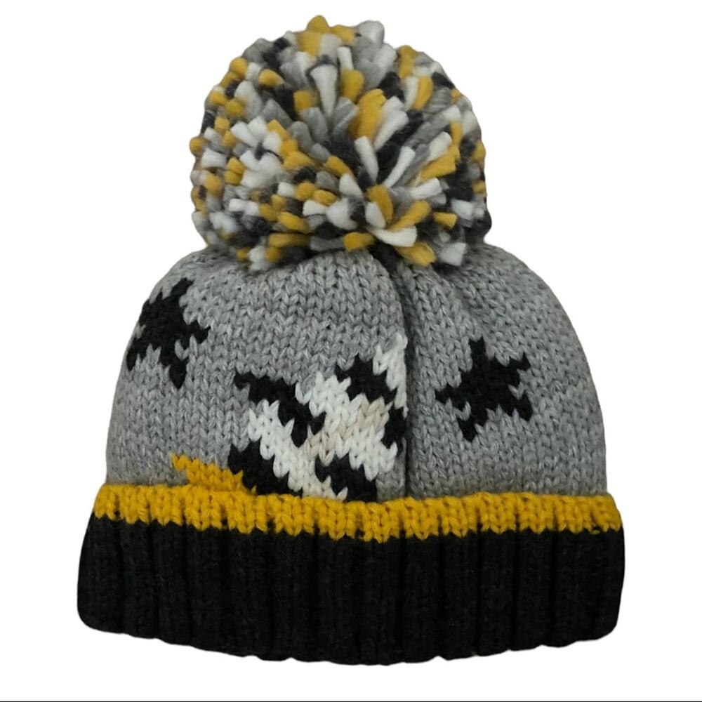 Toddler Gray & Blue Rocketship Stars Knit Beanie Cap Hat One Size
